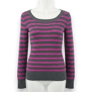 Splendid Gray Magenta Pink Stripe Scoop Neck Sweater Merino Alpaca Size Medium